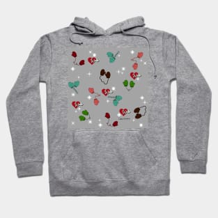 Winter Love Mittens and Snowflake Pattern on Steel Gray Hoodie